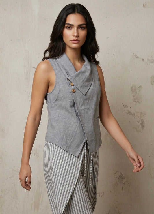 “Alisa” dove grey Italian linen mix waistcoat