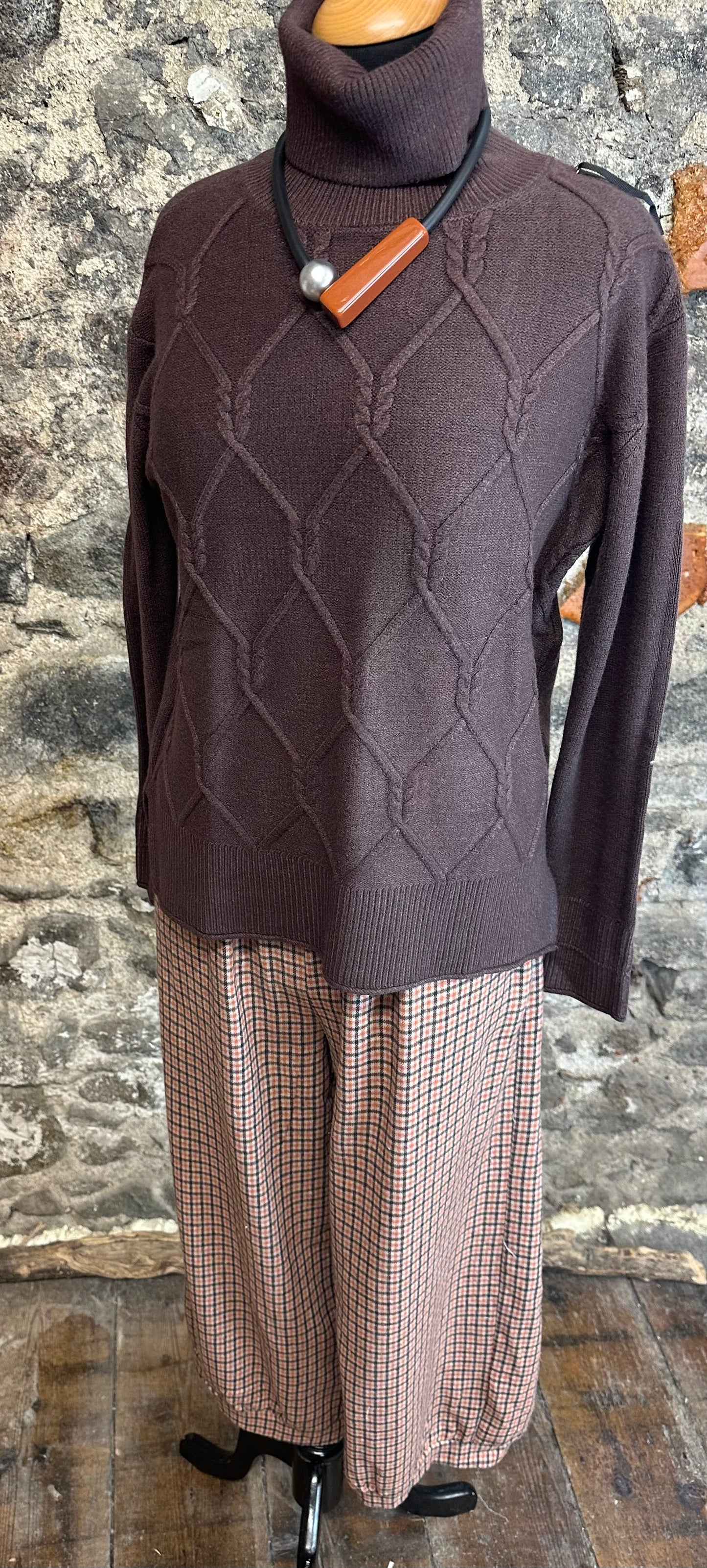 “Natalie “ chocolate Italian high neck polio knit