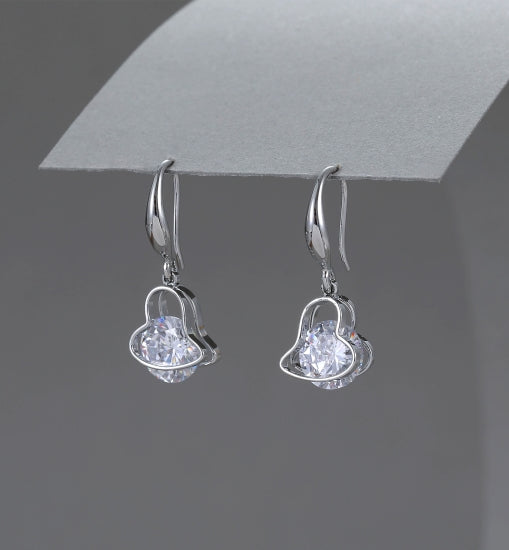 Delicate cubic zirconia and silver plated heart earrings