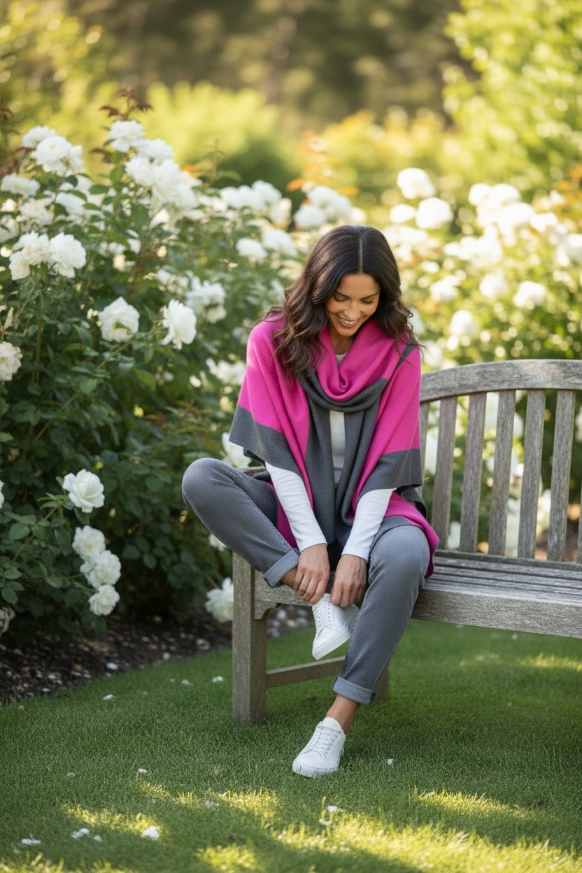 “Roberta “ cerise and charcoal grey cape wrap