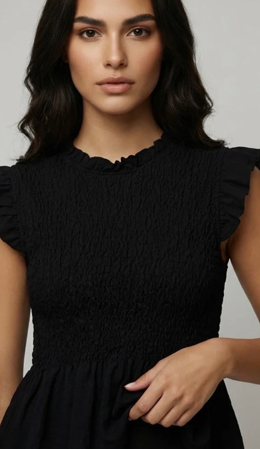 “Mandy “ ebony black Italian peplum top