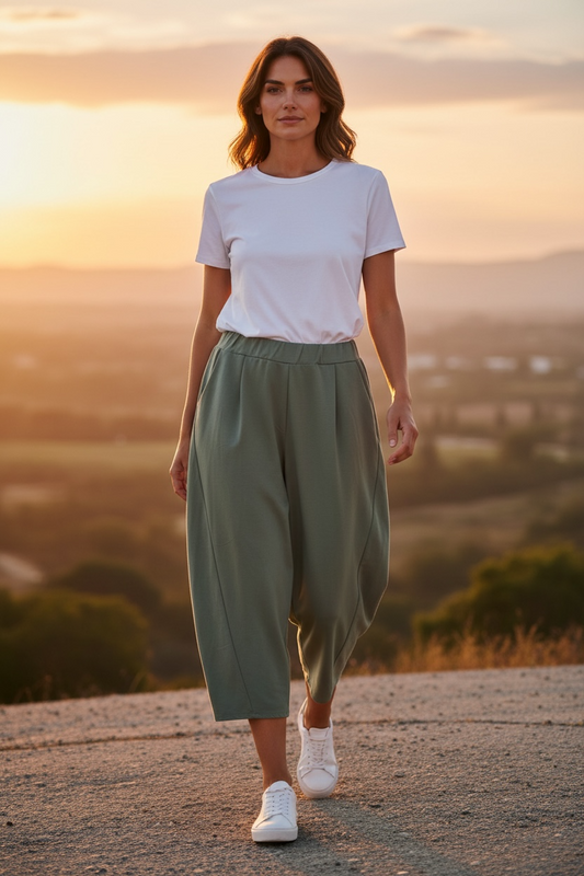 “Lottie “ olive kaki green Italian cocoon pants