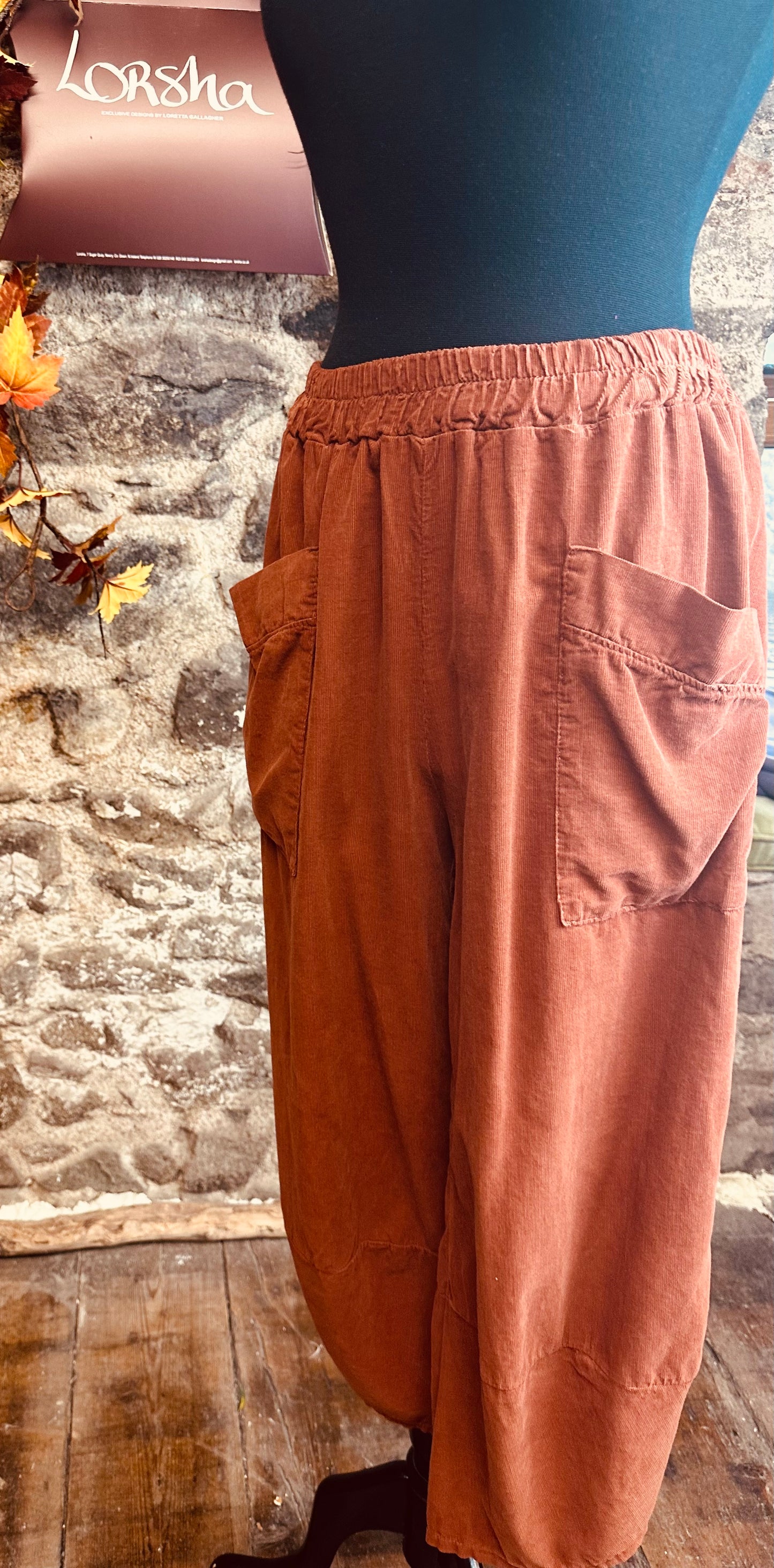 “Beatrice “ autumn rust fine corduroy cocoon trouser