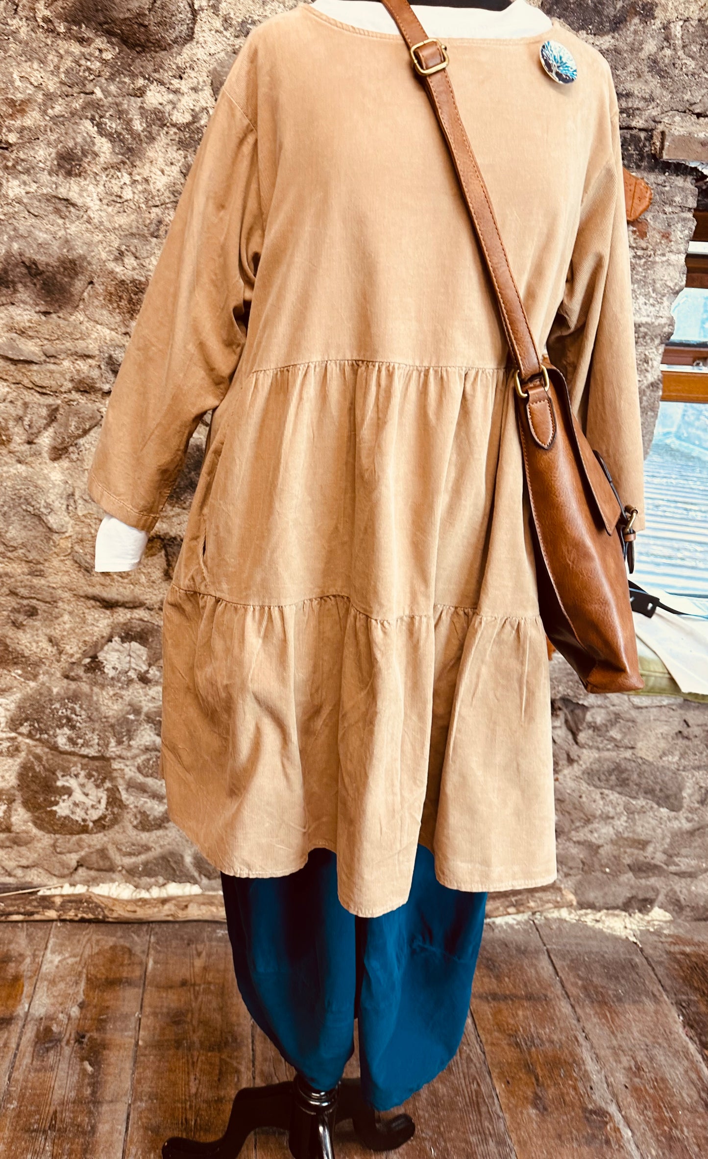 “Katie” warm caramel Italian fine corduroy tunic dress