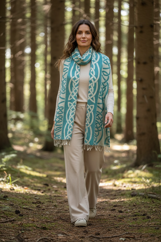 Heritage green Irish designed knotwork pashmina