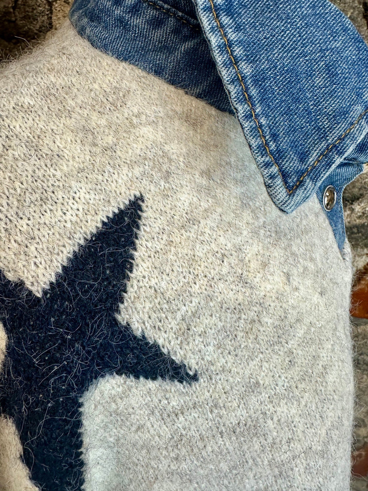 “Lauren “ star knit natural ..with denim collar and cuff