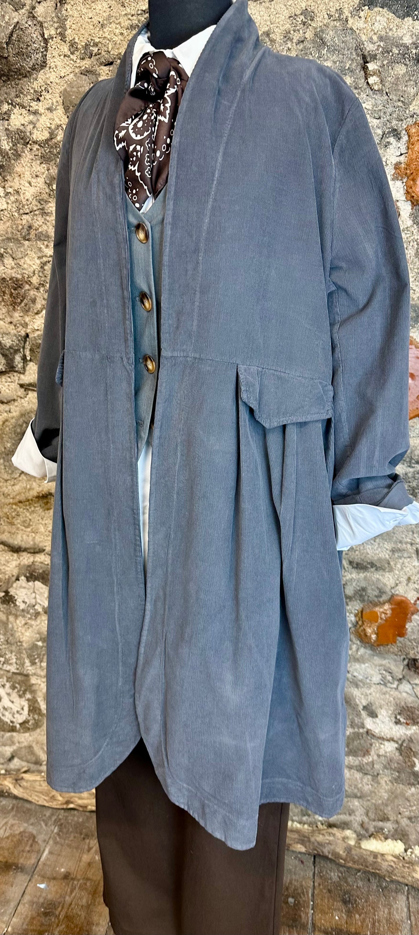 “Terri “ graphite Italian pin corduroy dress coat