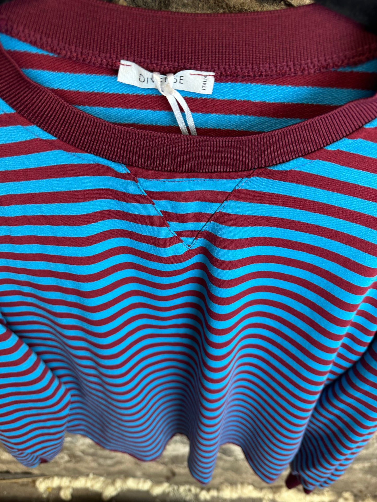 “Misty “ Bordeaux and turquoise Italian  casual stripe sweatshirt