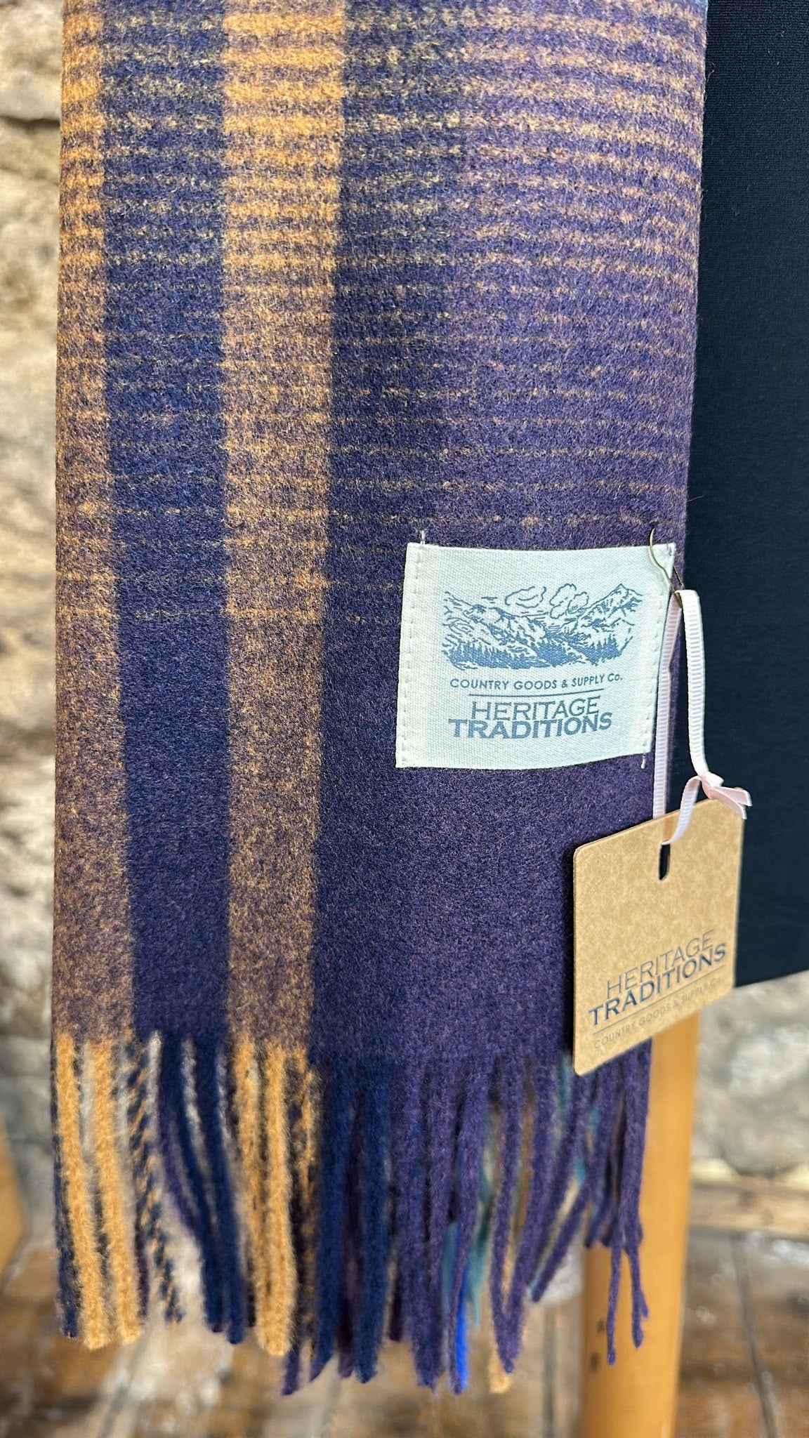 Country plaid mustard and blues heritage plaid cosey scarf