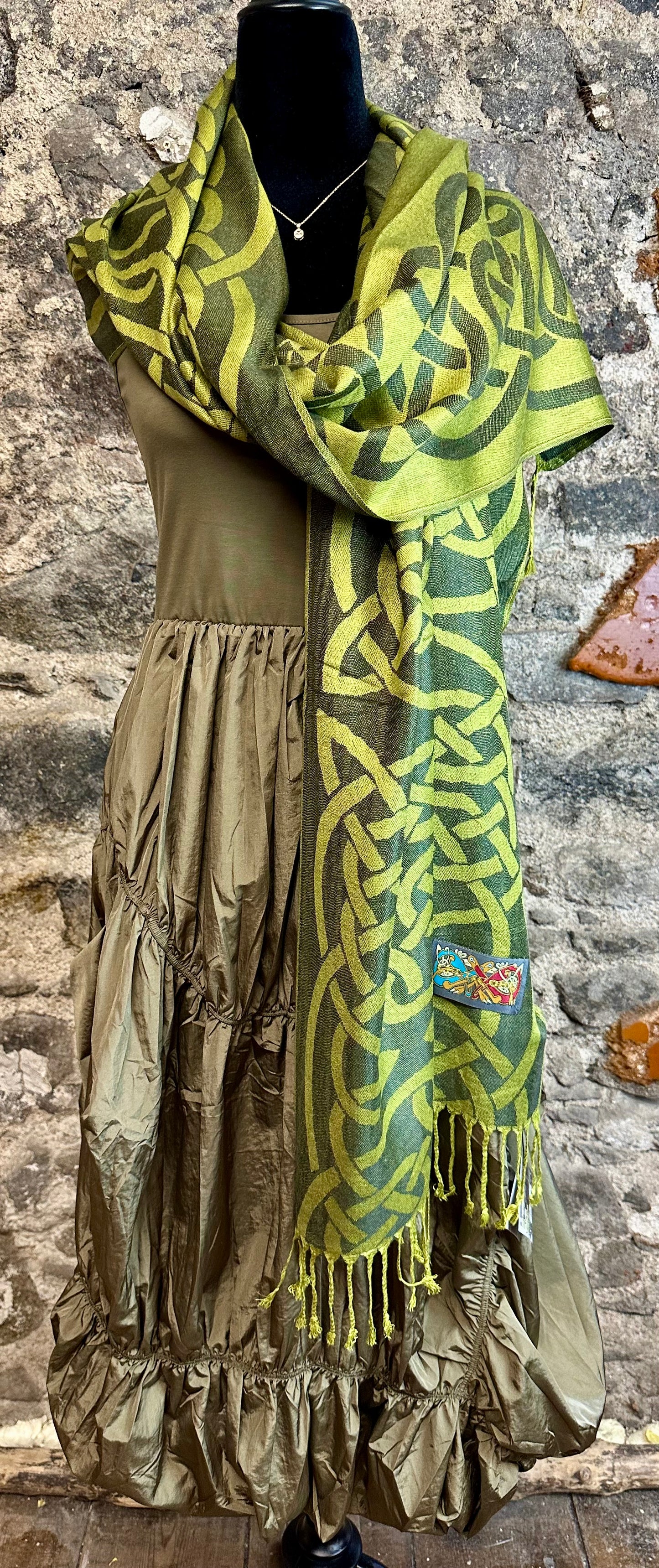 Heritage apple green Celtic designed in Ireland knotwork pashmina