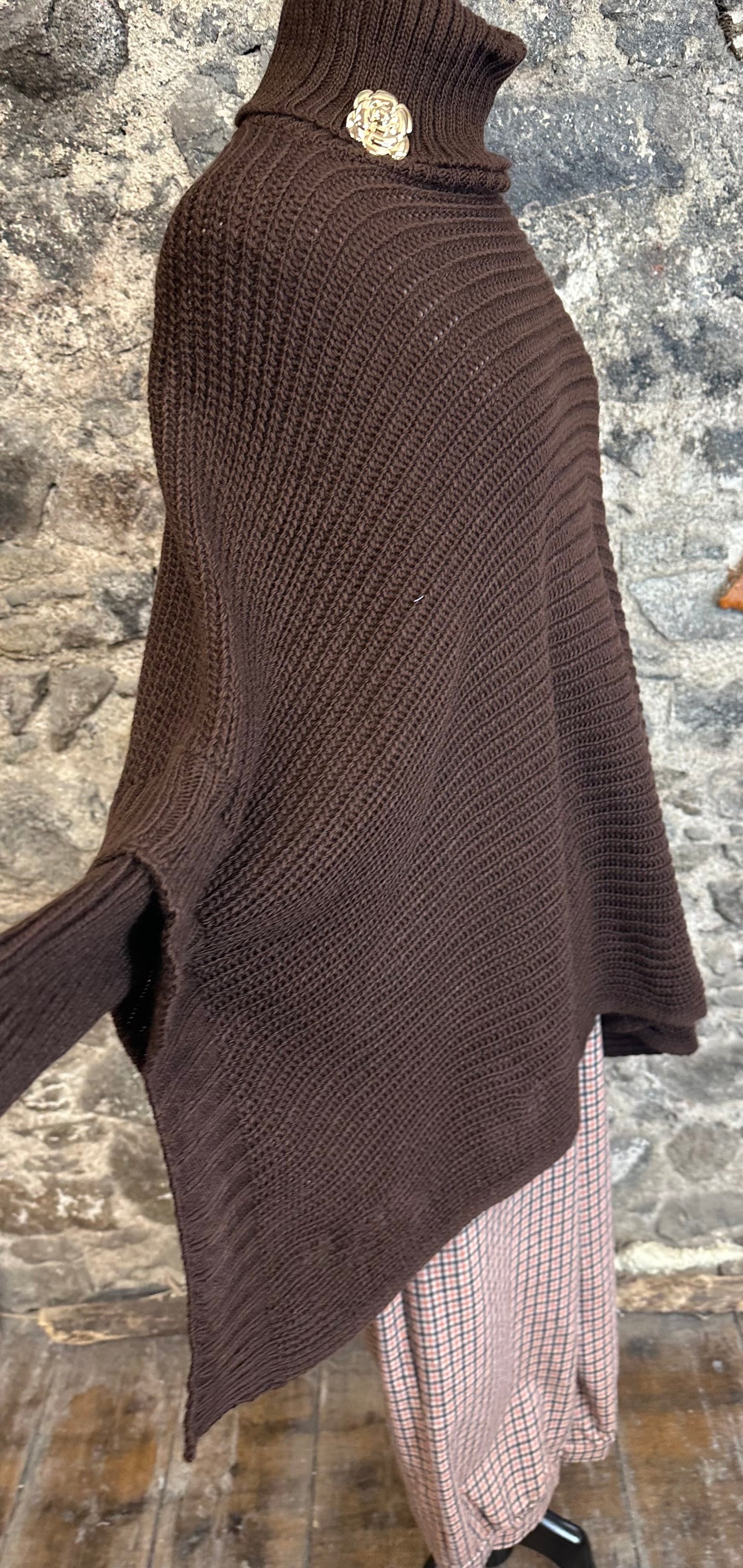 “Darina” chocolate high neck polo poncho