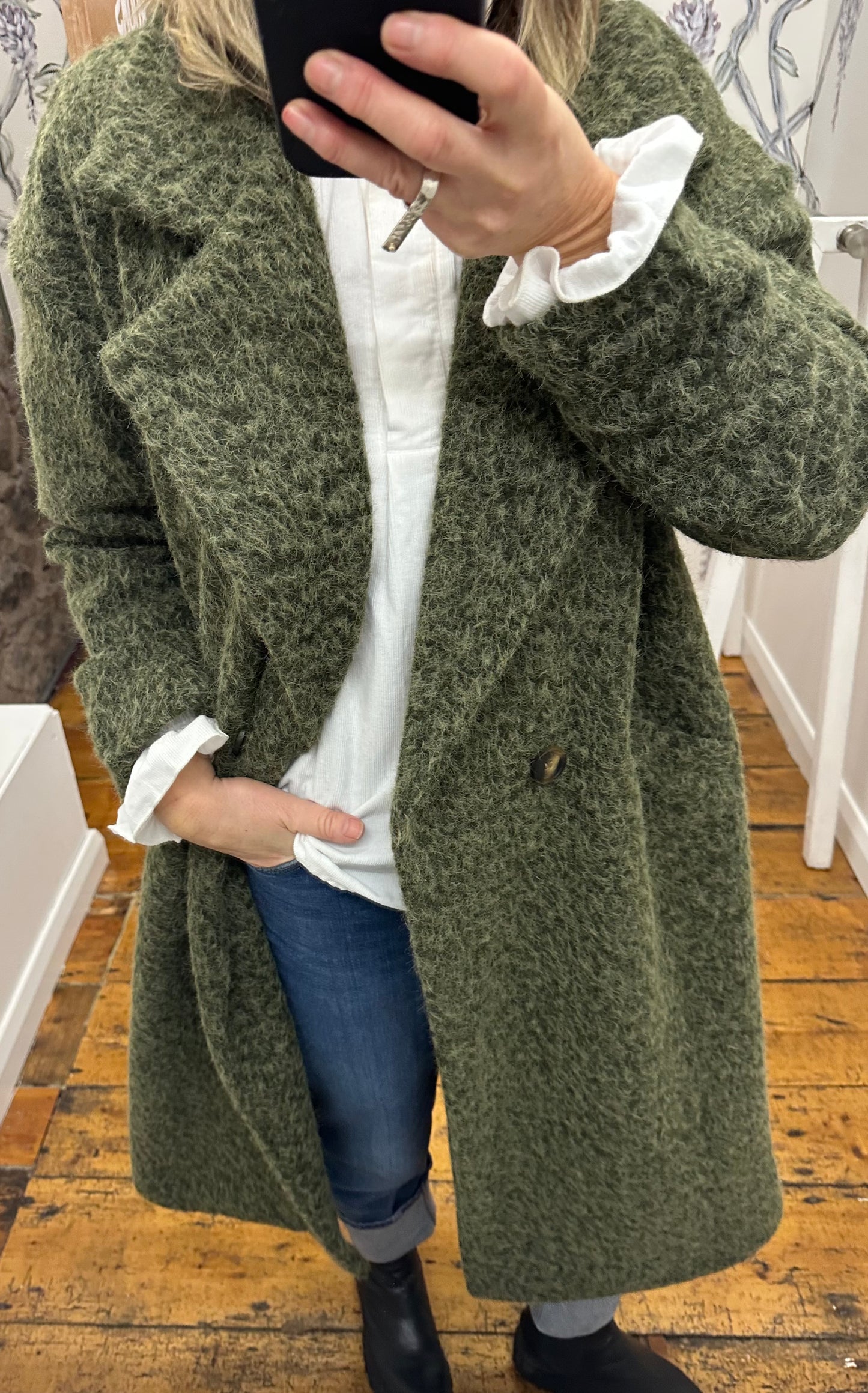 “Harriet “ Forest green Italian cosey boucle trench coat