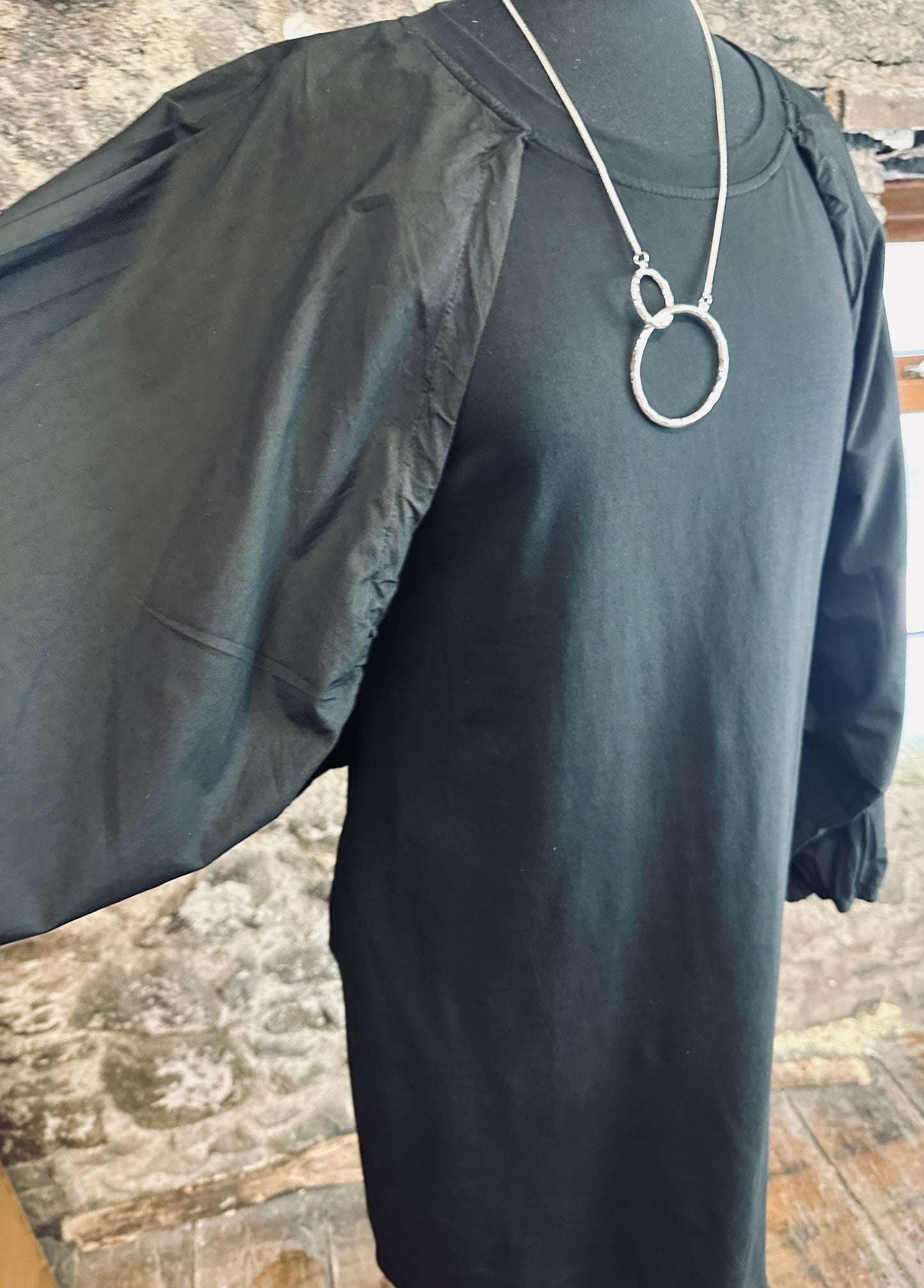 “Nancy “ contemporary black cotton and jersey dress
