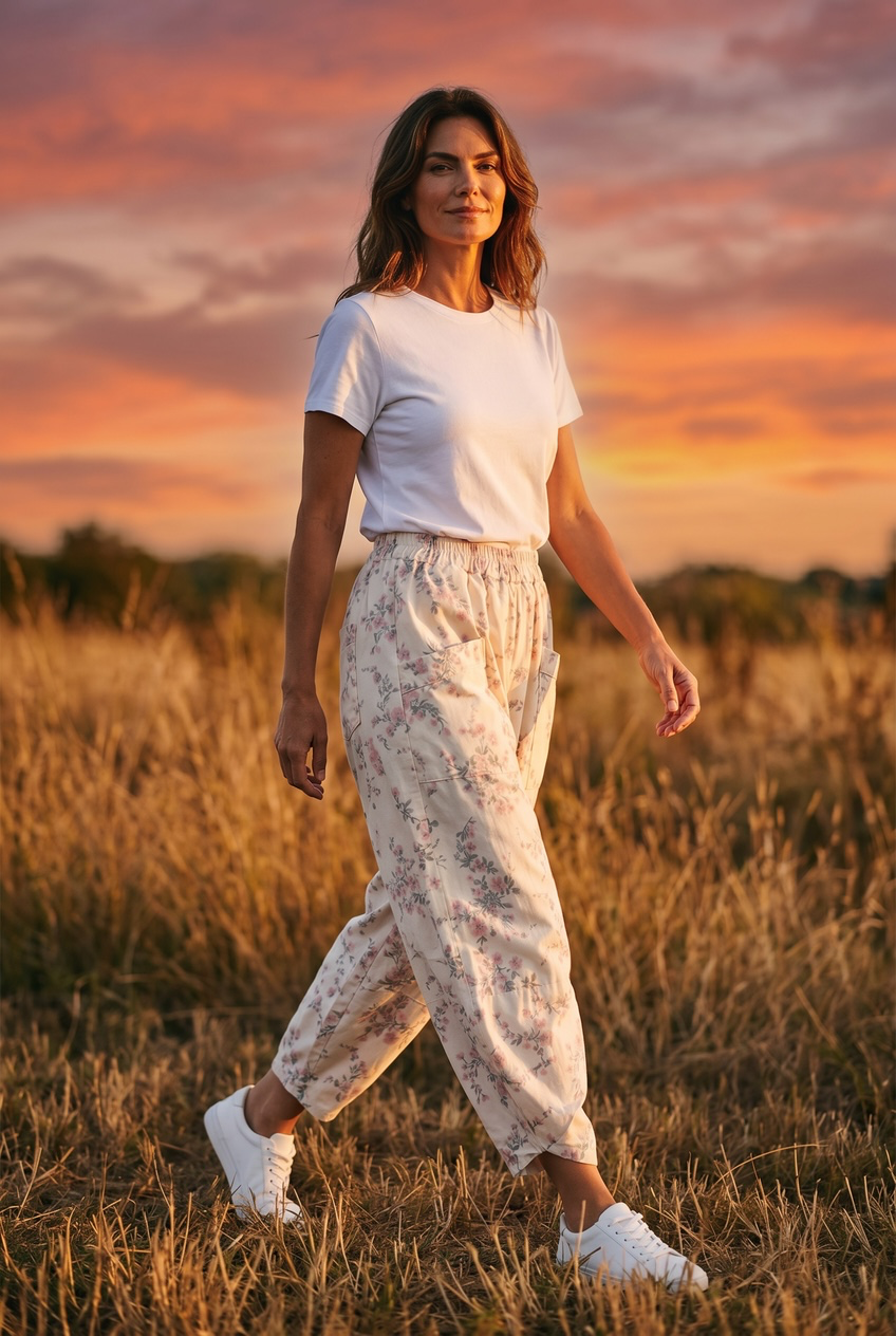 “Mandi” cream floral cocoon delicate flower pattern Italian trouser