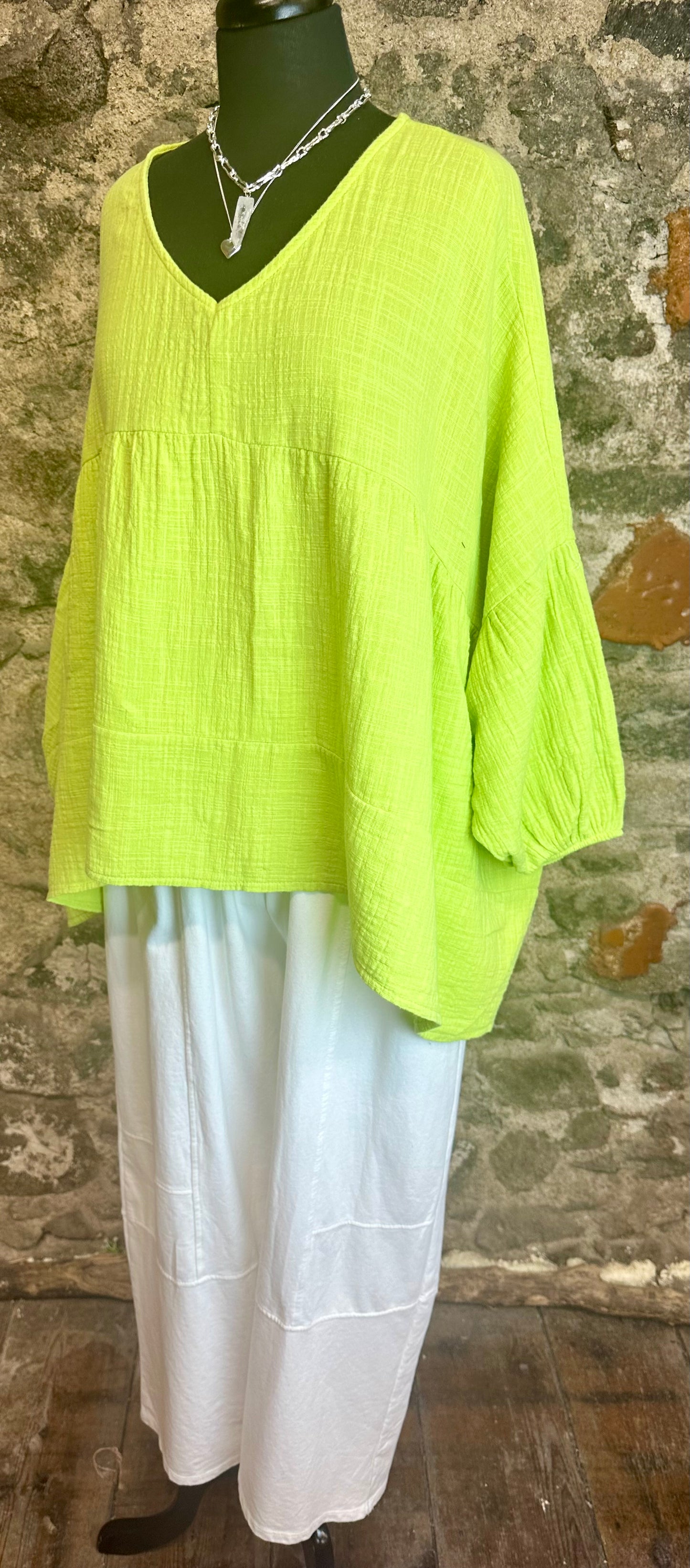 “Lily “ lime green Italian renaissance smock top