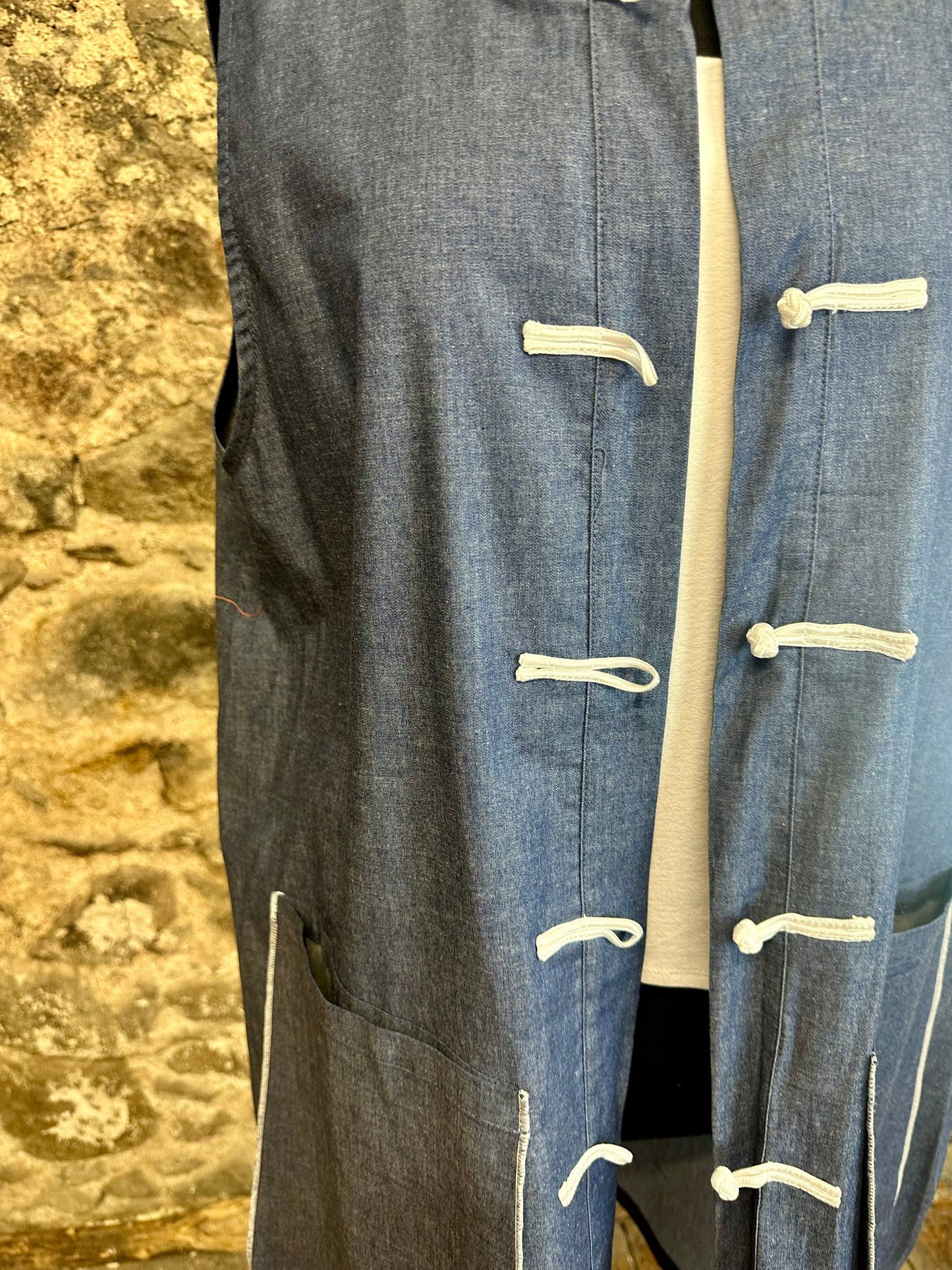 “Leia “ indigo soft denim Italian  mandarin waistcoat