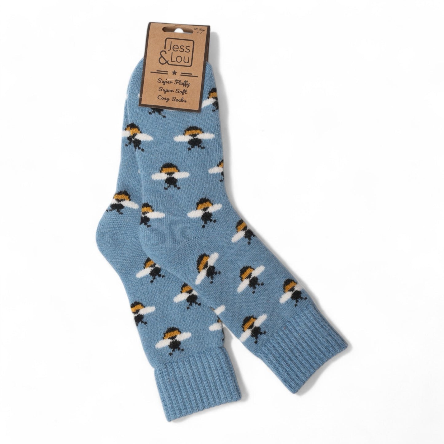 Cornflower blue cosey busy bee sock
