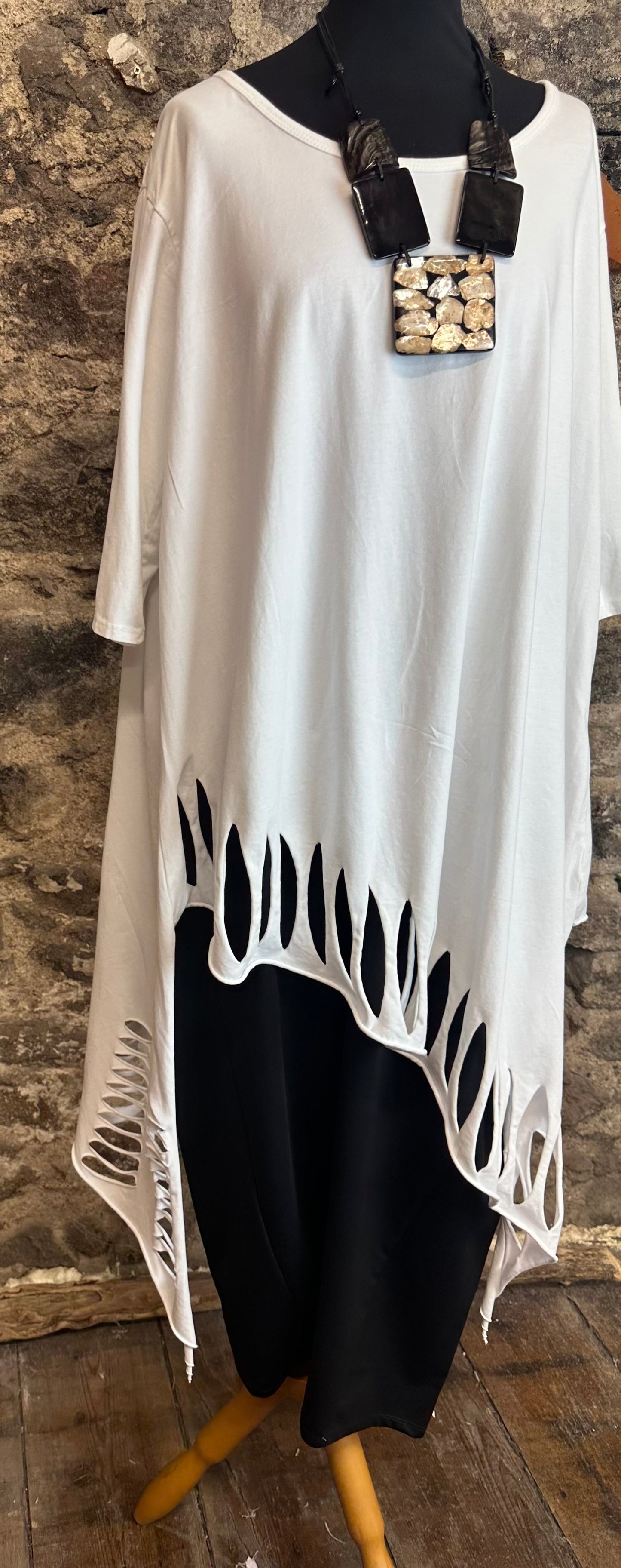 “Isabella “ white lazer cut detail asymmetric tunic
