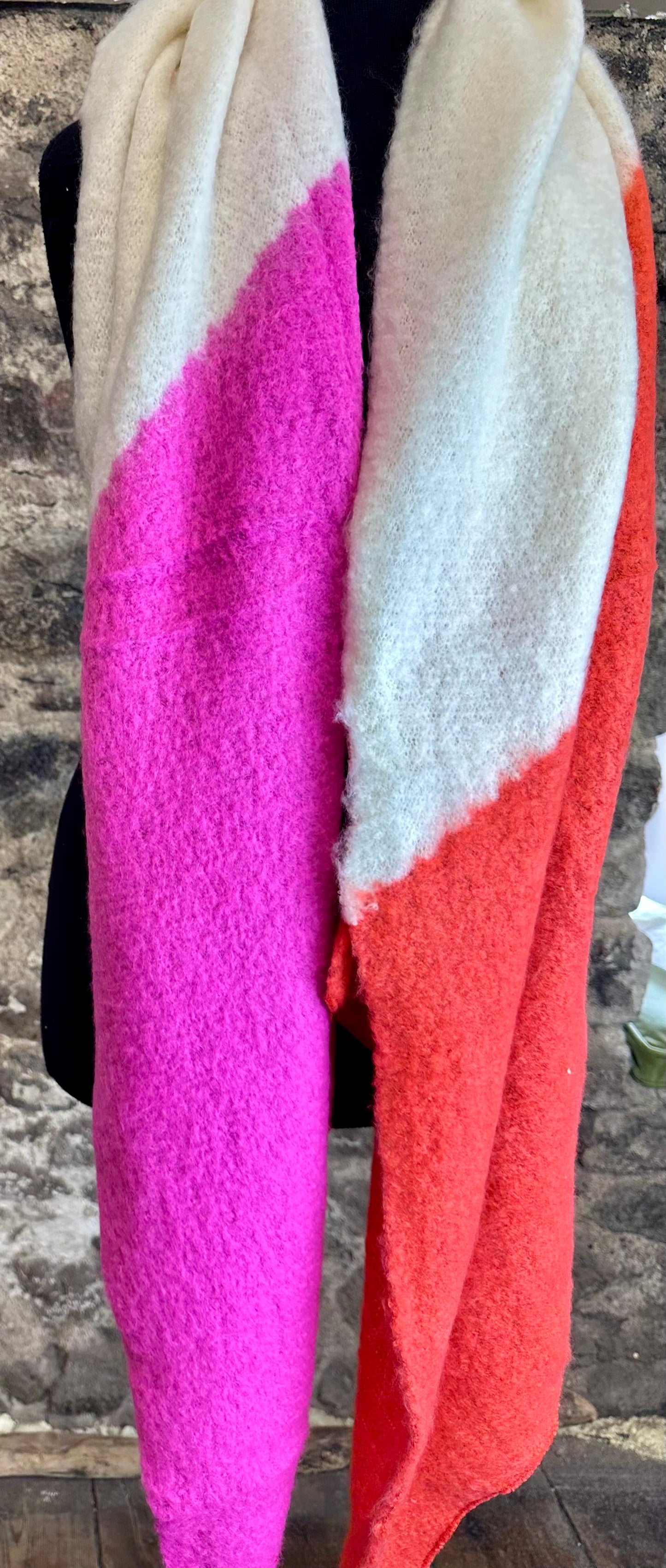 Tangerine..cerise and natural super cosey xtra large wrap