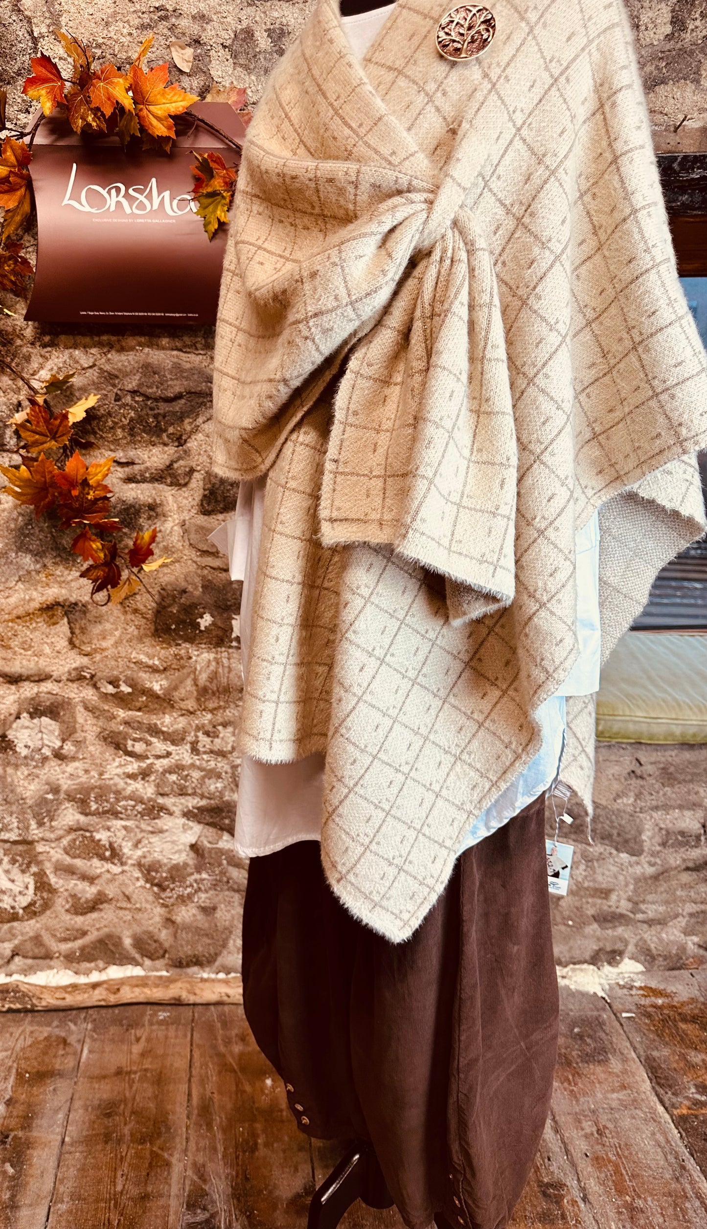 “Amèile” beige cape wrap/stole