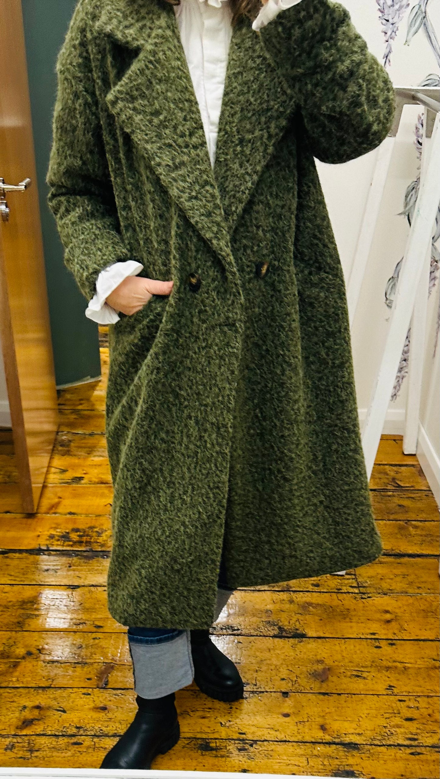 “Harriet “ Forest green Italian cosey boucle trench coat