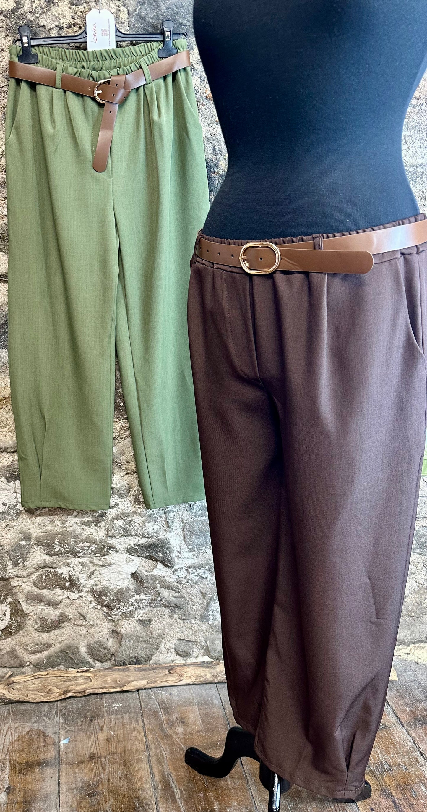 “Mary Beth” chocolate Italian pintuck dress trouser