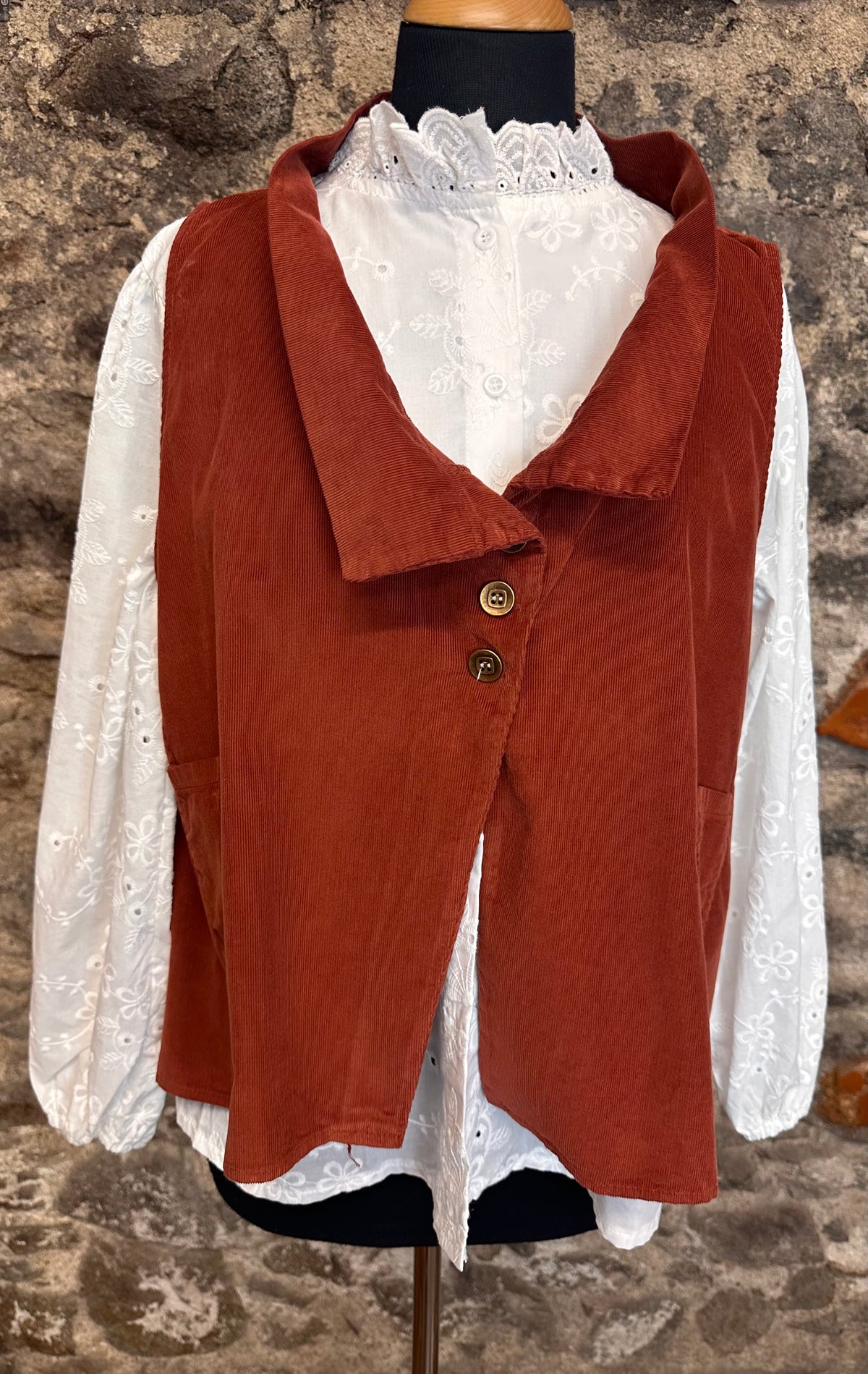 “Kellie” rust pin corduroy waistcoat