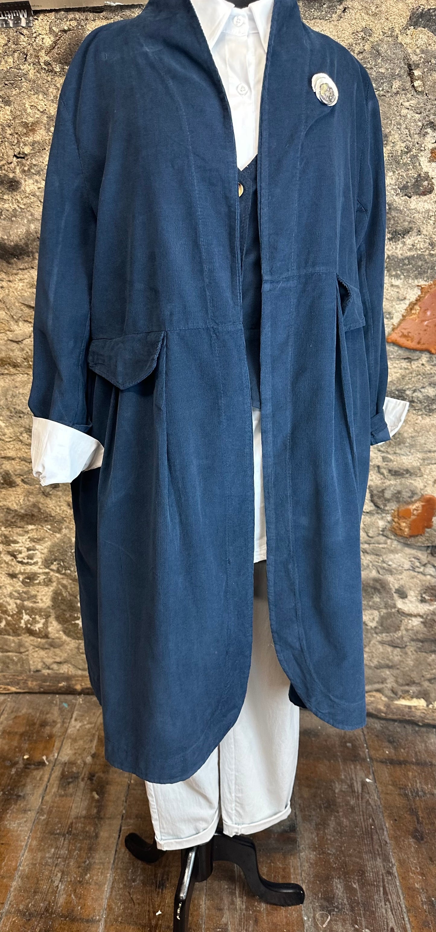“Terri “ Italian indigo navy pin corduroy dress coat