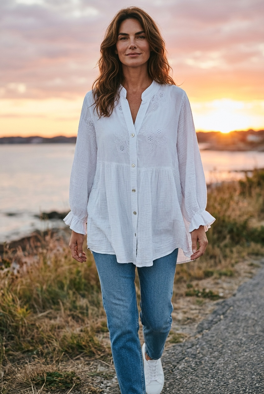 “Harriet “ white Italian cotton and cheese cloth tunic