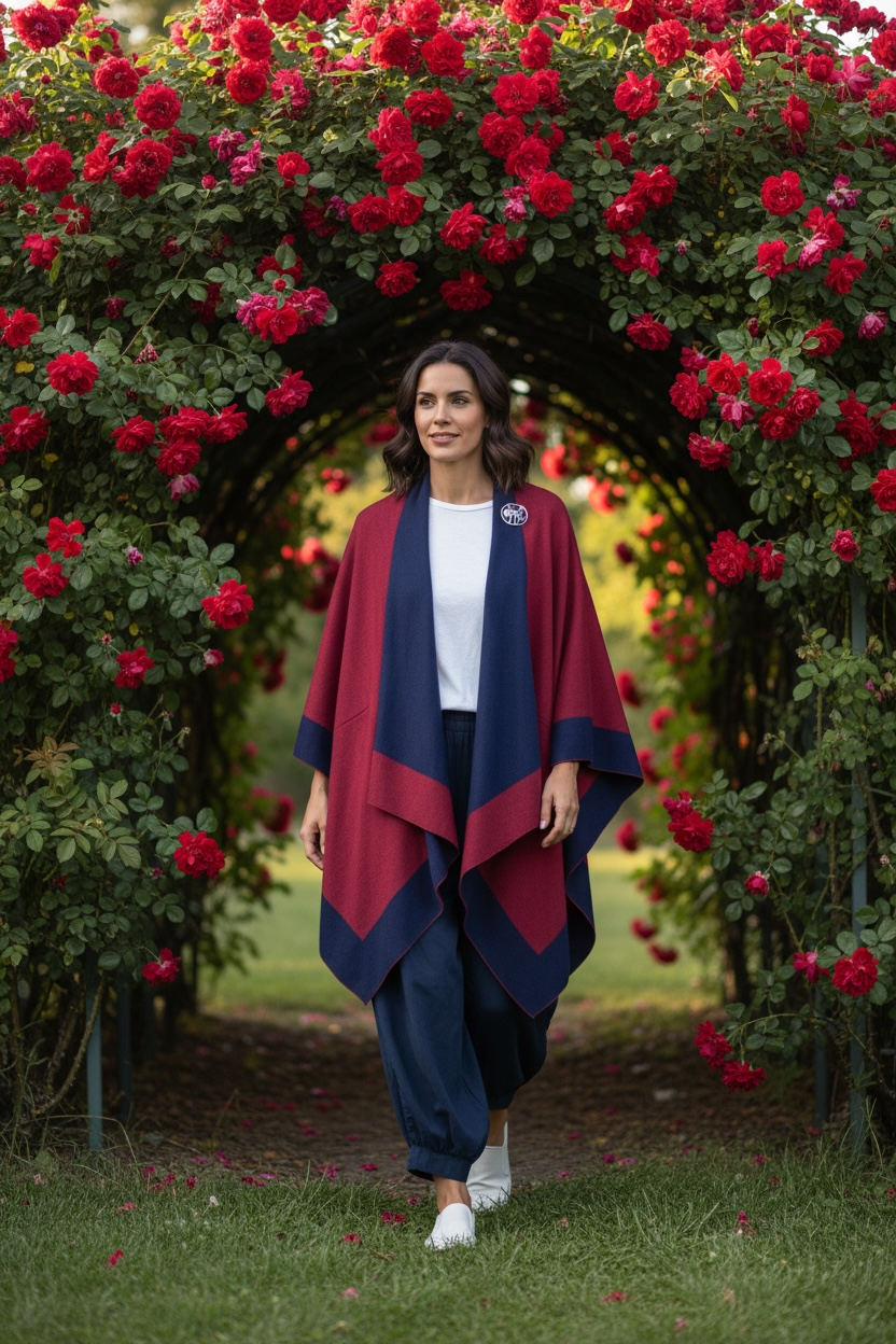 “Roberta “ wine and navy reversible fine wool mix wrap