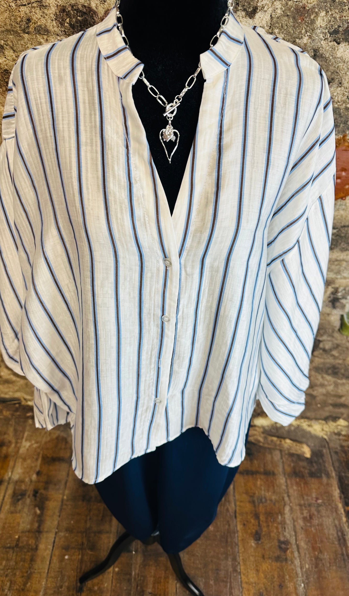 “Brontë “ pinstripe renaissance blousson statement Italian blouse