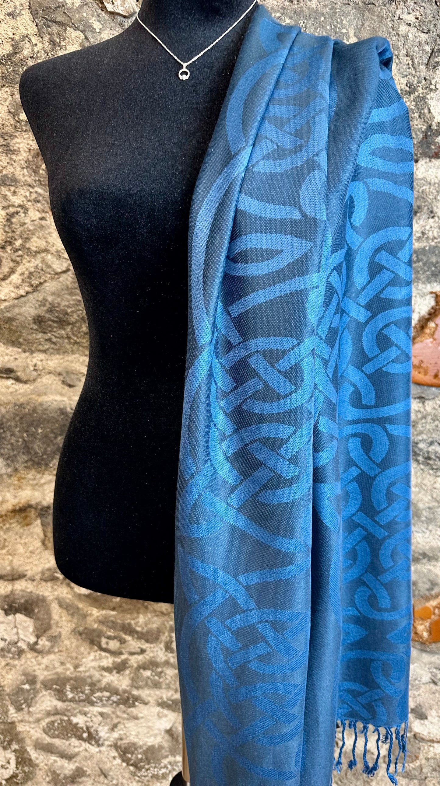 Ocean blue Irish designed heritage knotwork pashmina