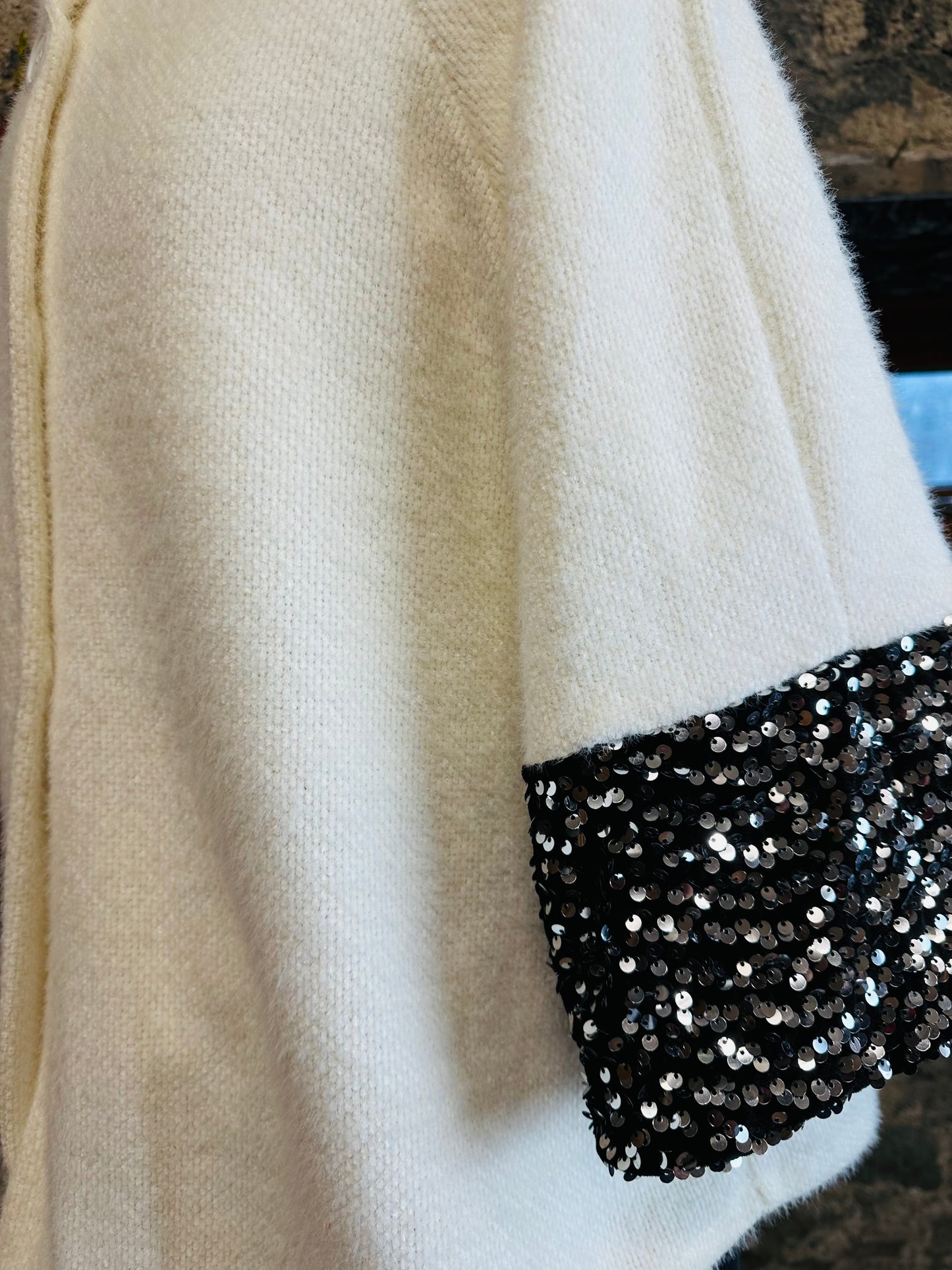 “Pieta” super soft Italian sequin jacket winter white