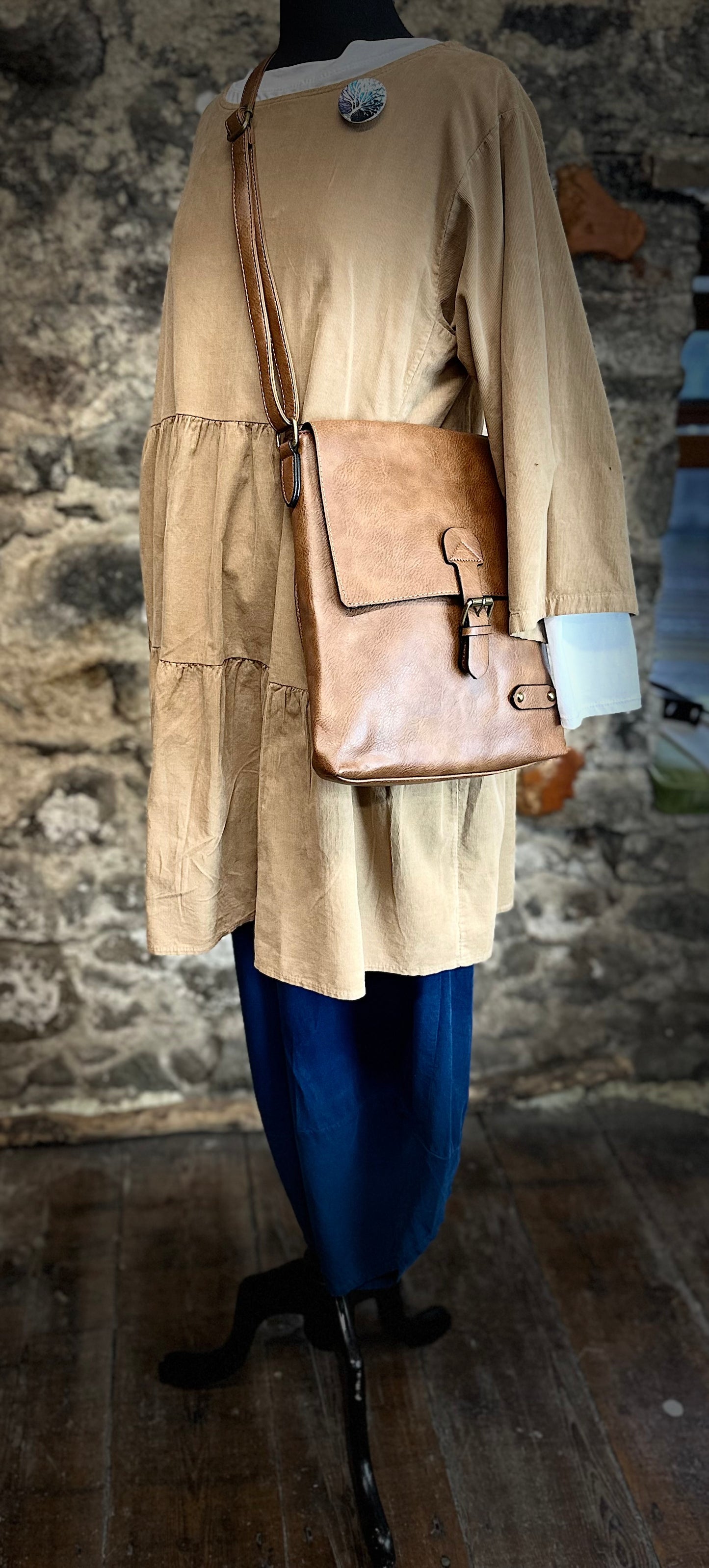 “Katie” warm caramel Italian fine corduroy tunic dress