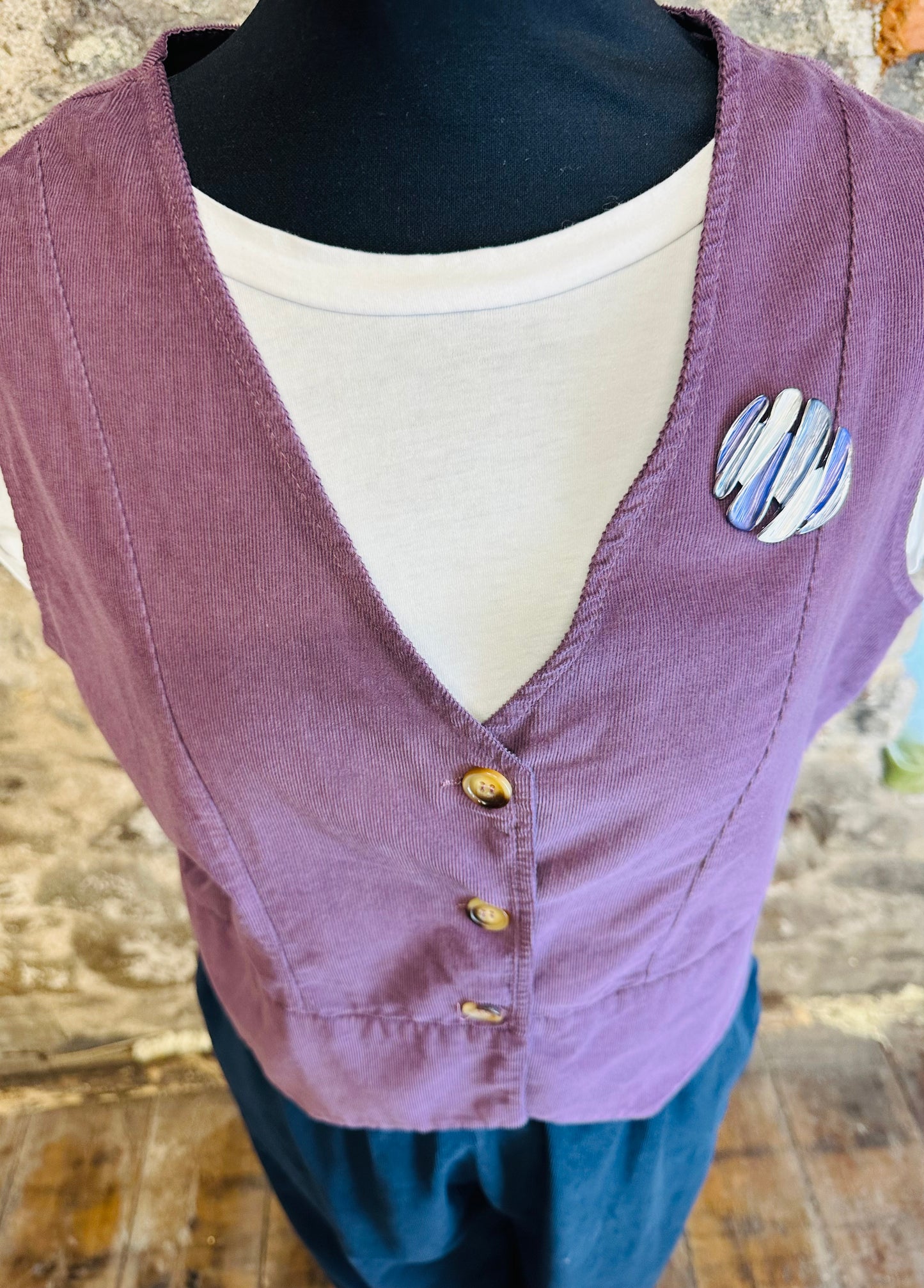 “Farrah “ needle corduroy waistcoat Heather