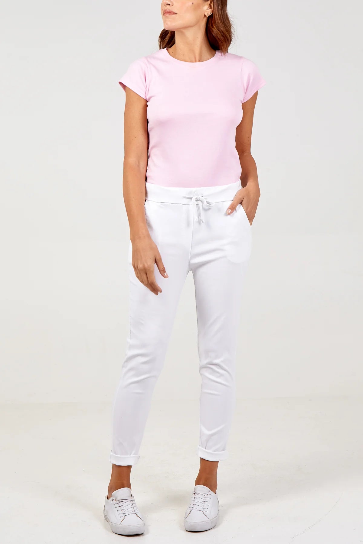 “Shelly “ white stretch cotton Italian trouser