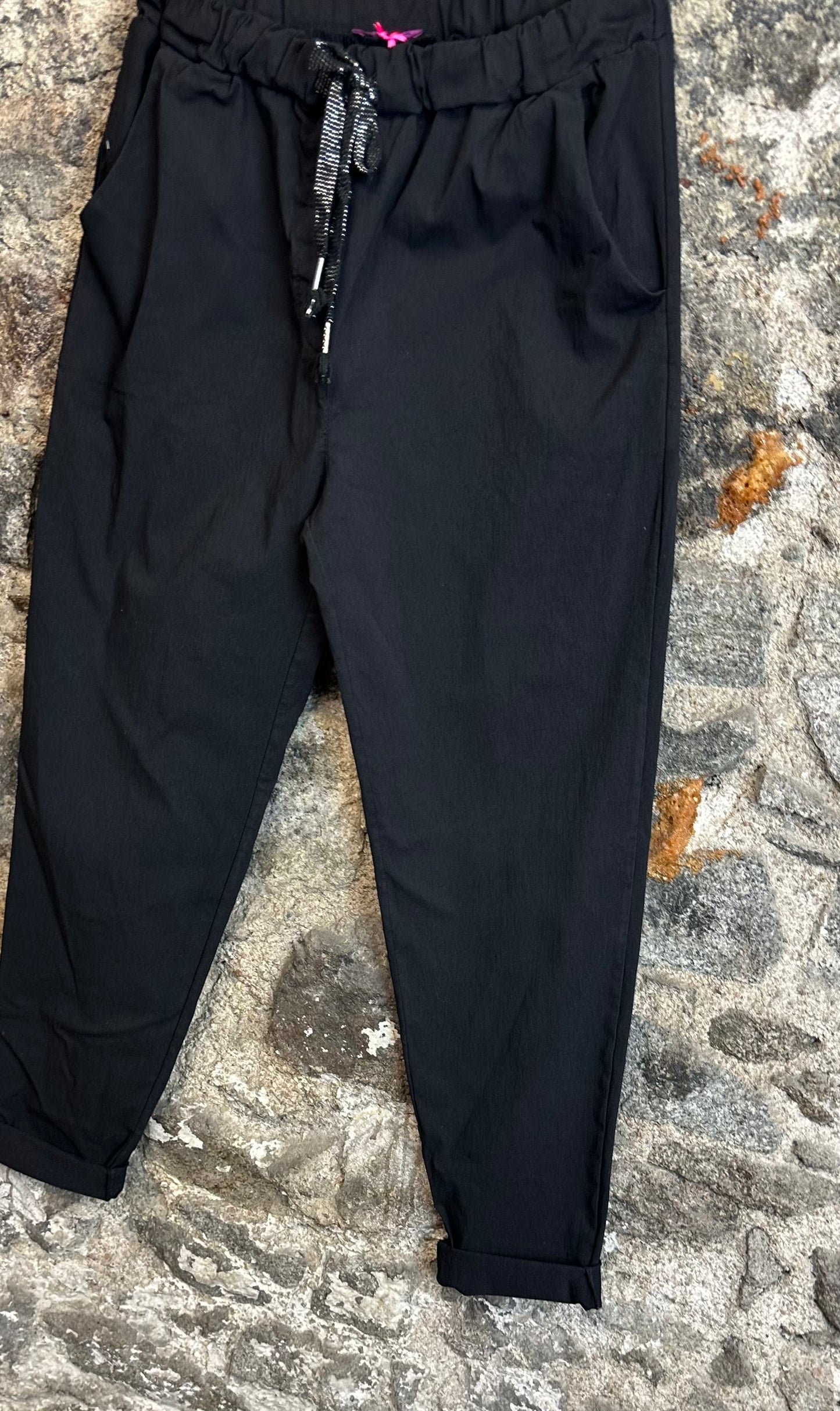 “Rachel “ black Italian magic stretch cigarette leg turn up trouser