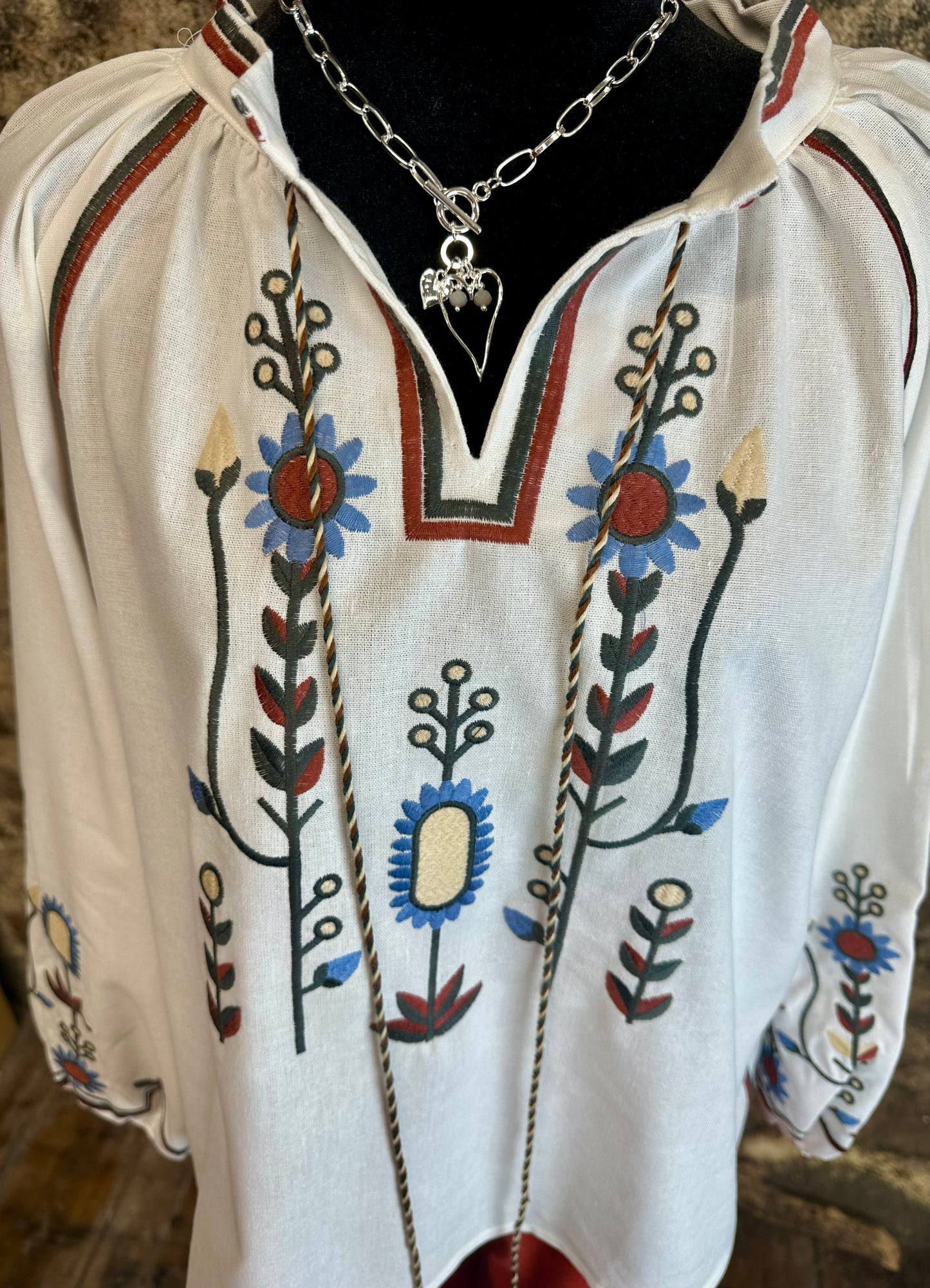“Aida “heavy cotton Italian embroidered peasant shirt