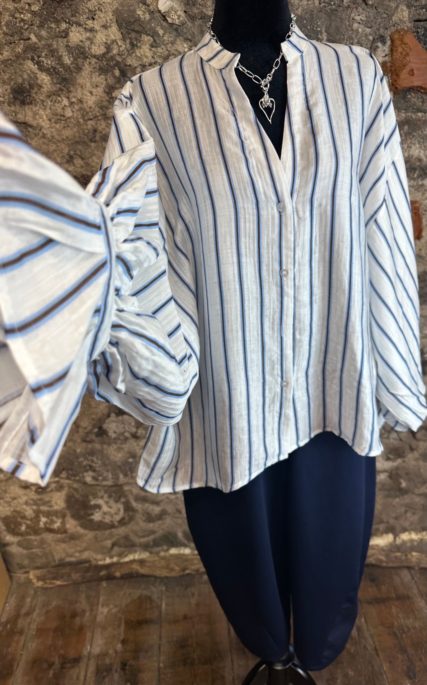 “Brontë “ pinstripe renaissance blousson statement Italian blouse