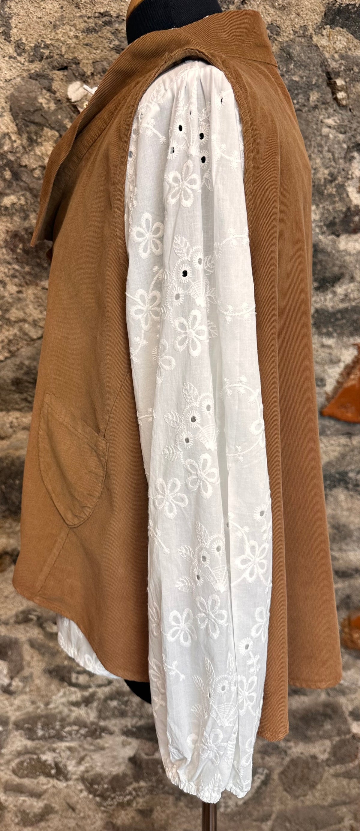 “Kellie” warm tan pin corduroy waist coat