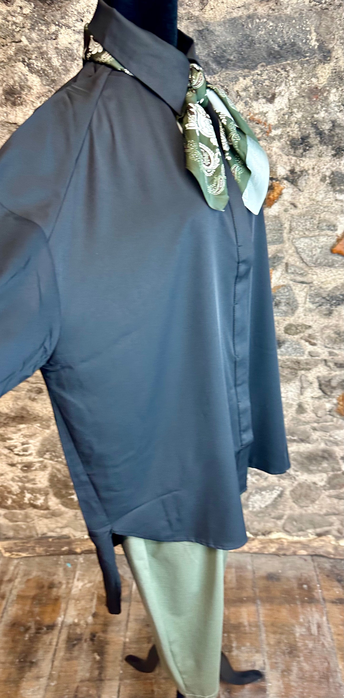 “Mabel “ Ebony Italian hi lo dress shirt