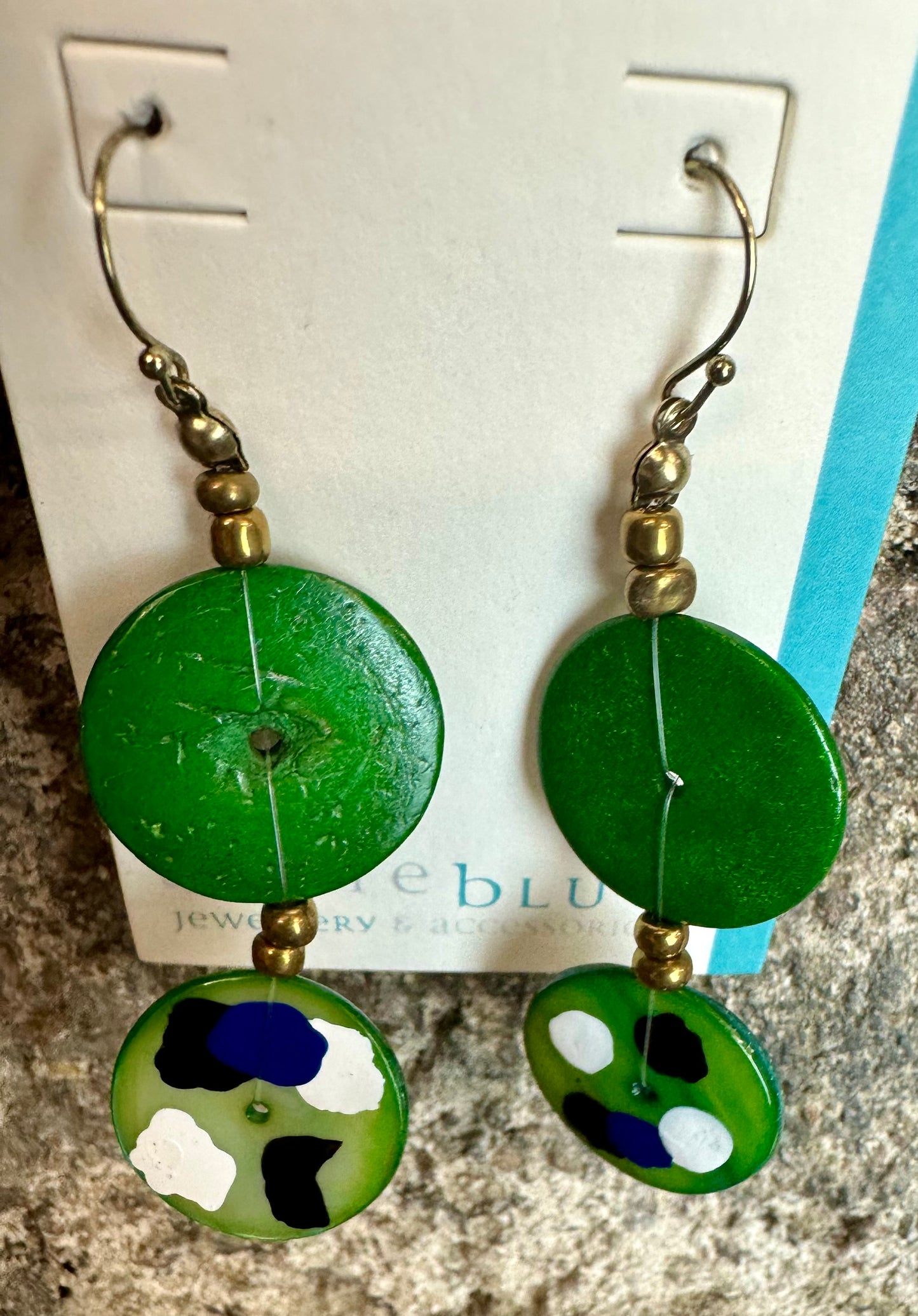 Wooden disc hand painted drop earrings