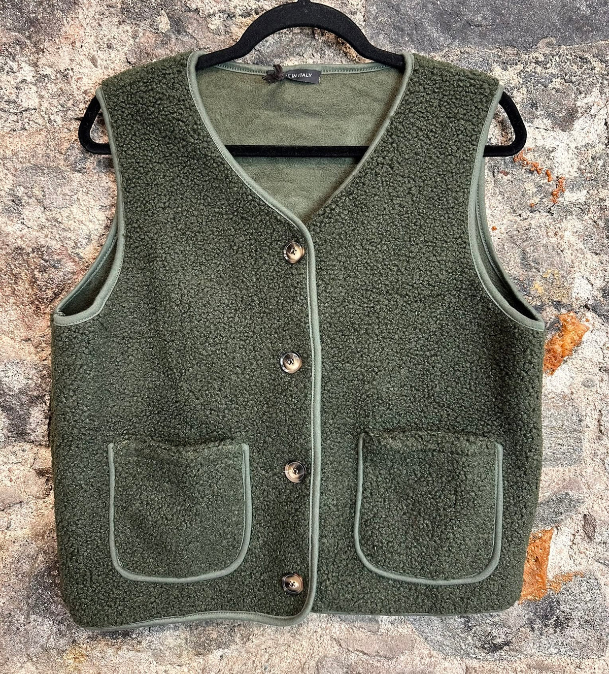 “Nancy “ Forest green bouclé Italian gilet
