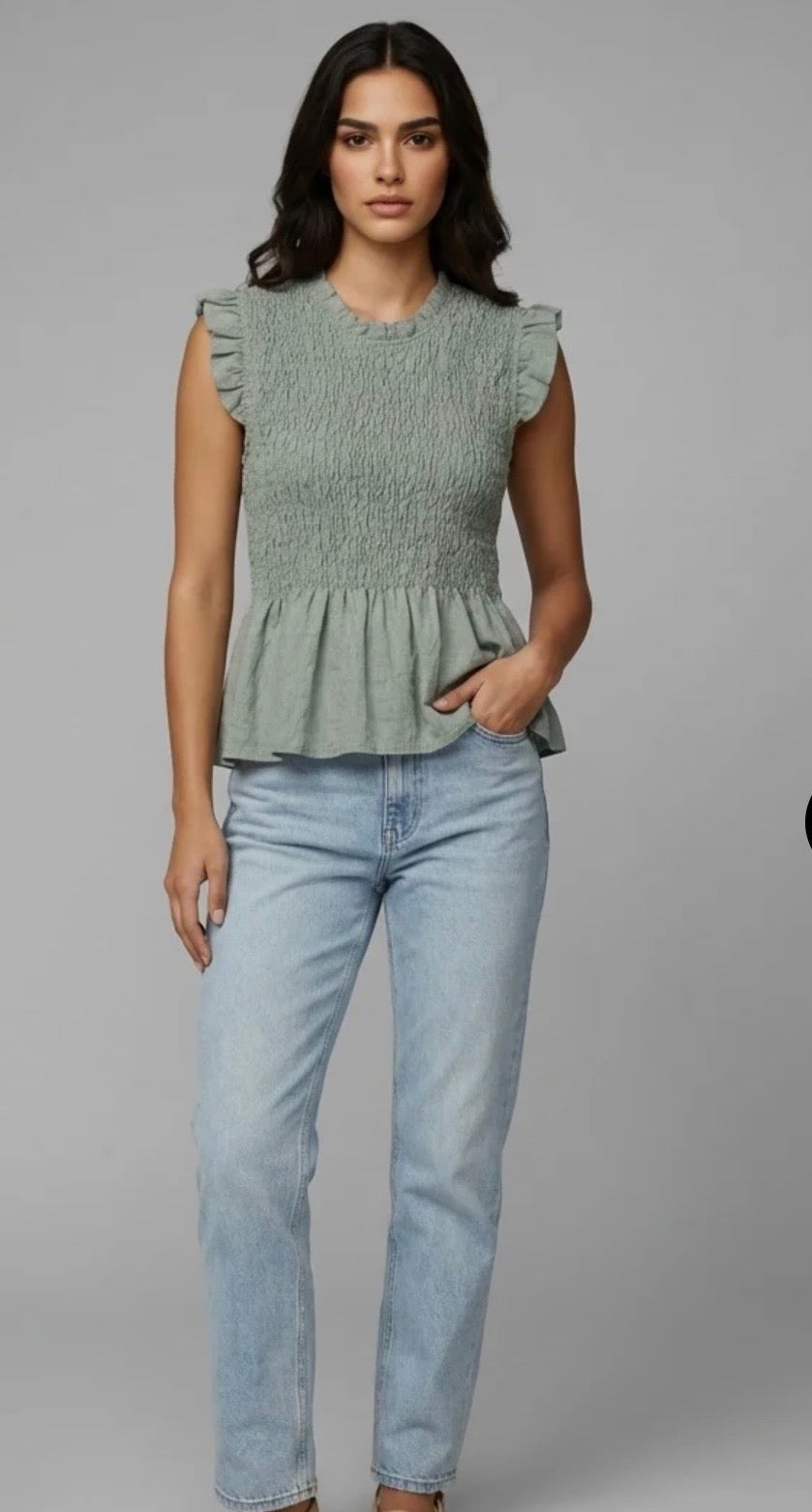 “Mandy “ sage green Italian peplum top