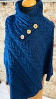 “Betty “ indigo cable knit Italian poncho