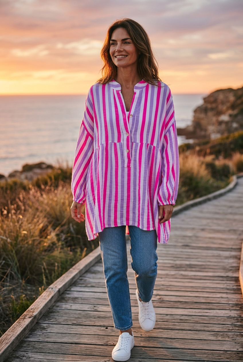 “Jill” Italian summer stripe tunic