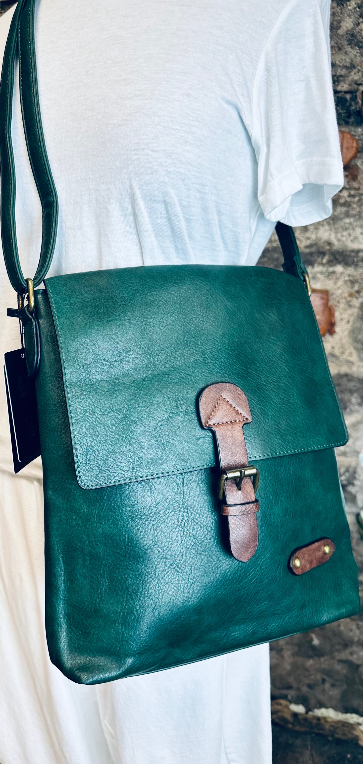 “Maggie “ forest green vegan satchel bag