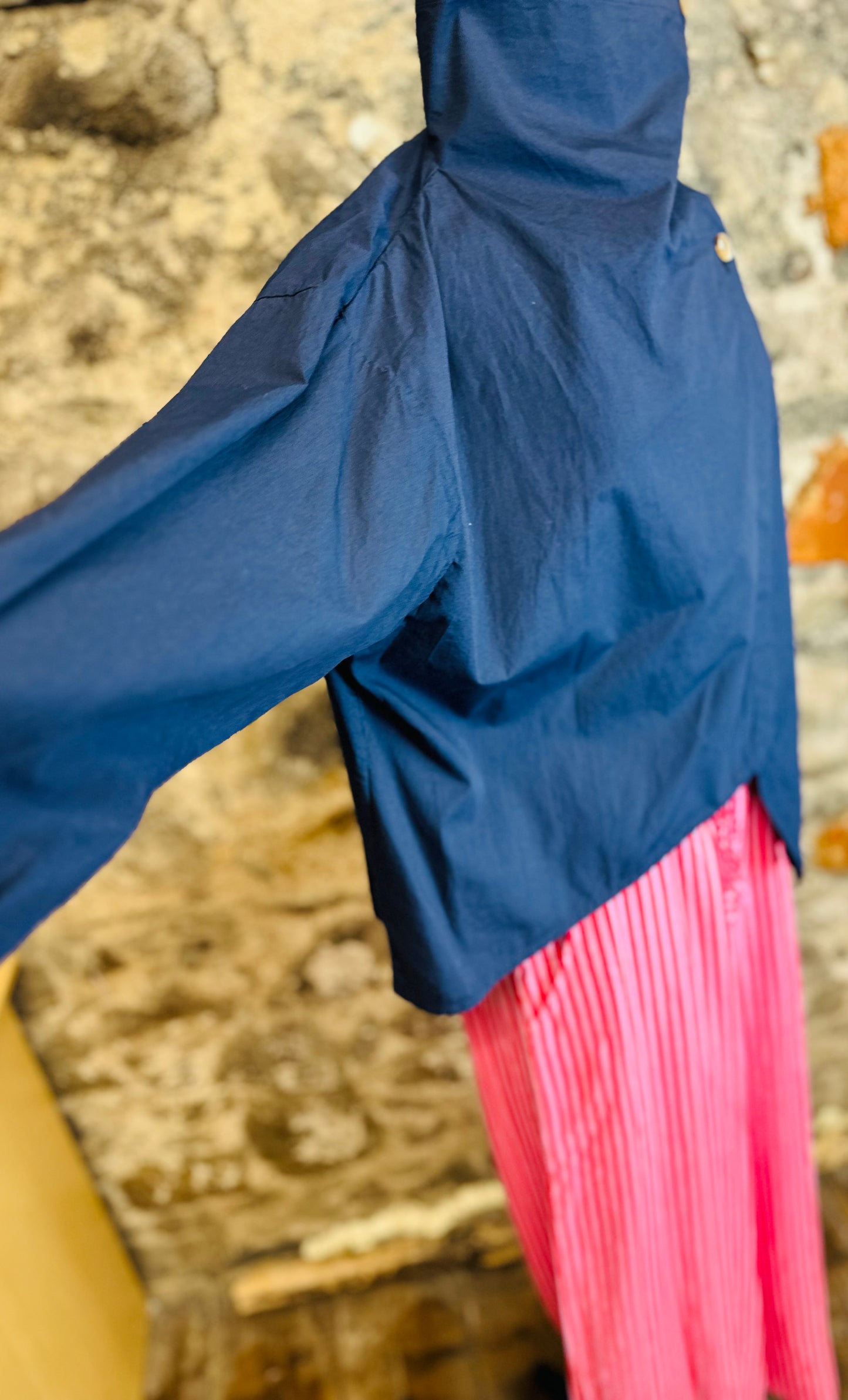 “Suzie”navy funnel neck cotton Italian jacket