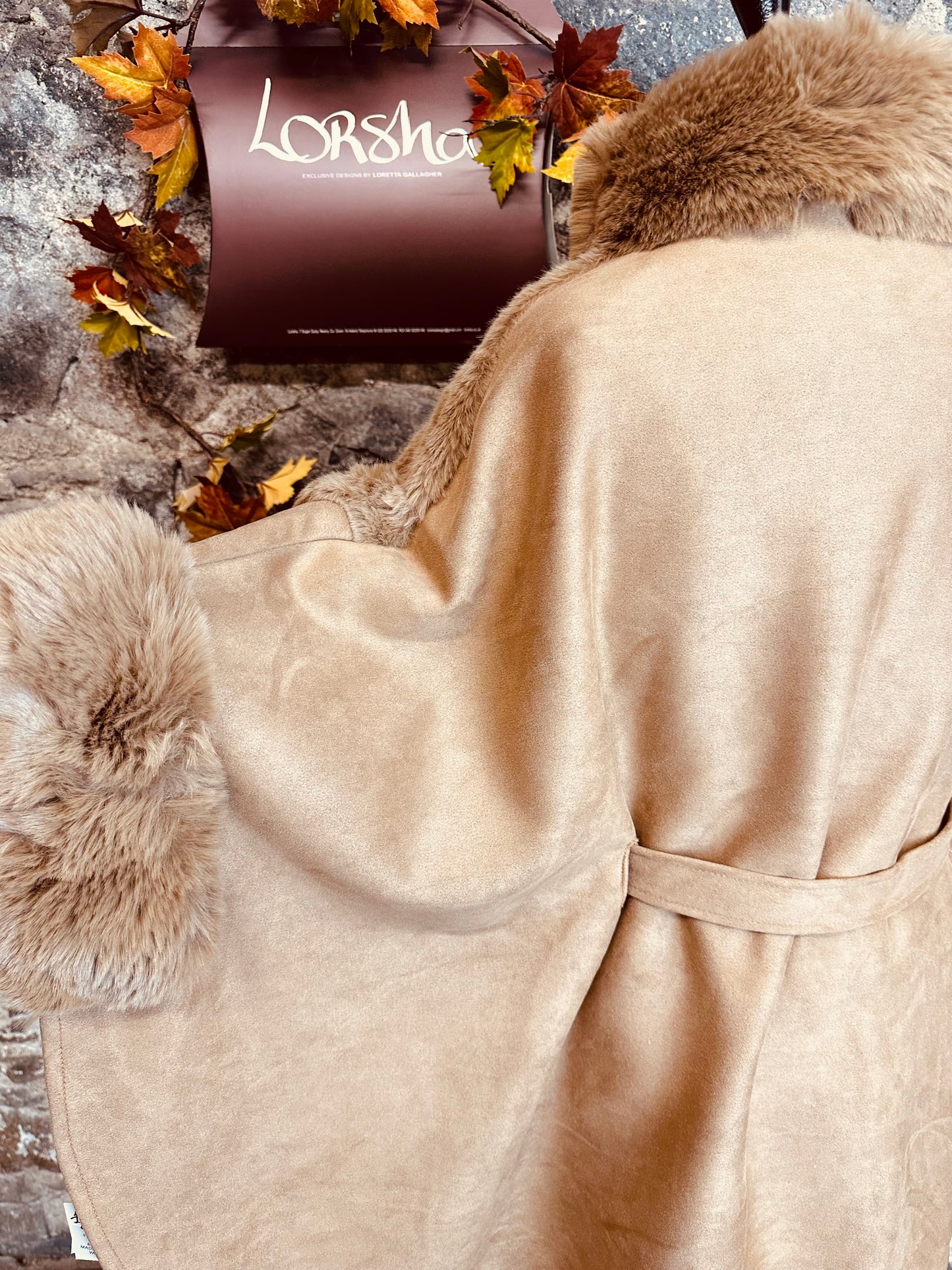 “Regina” bronze  Suedette vegan fur cape coat