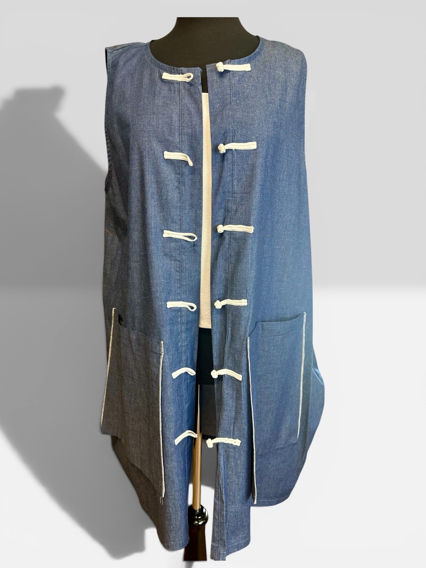 “Leia “ indigo soft denim Italian  mandarin waistcoat